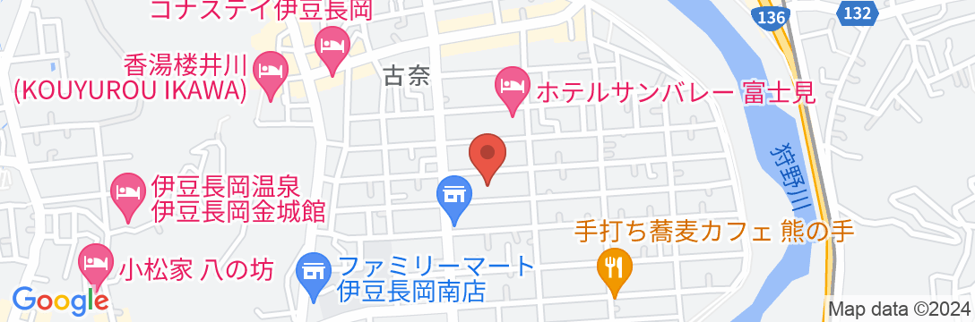 源泉100%かけ流しの温泉宿 伊豆長岡温泉京急ホテルの地図