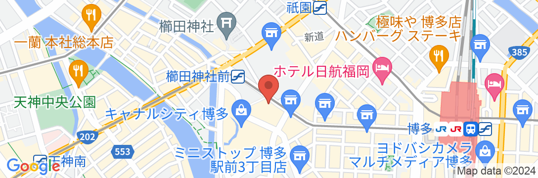 天然温泉 袖湊の湯 ドーミーインPREMIUM博多・キャナルシティ前(ドーミーイン・野乃 グループ)の地図