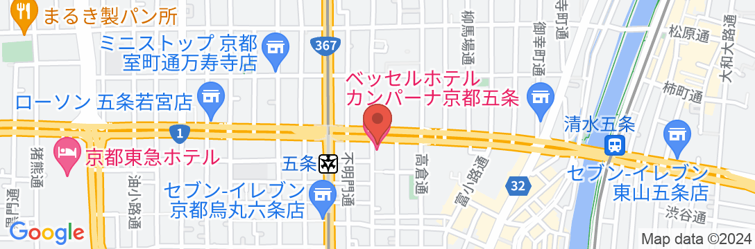 ベッセルホテルカンパーナ京都五条|サウナ付大浴場(京都1号店)の地図