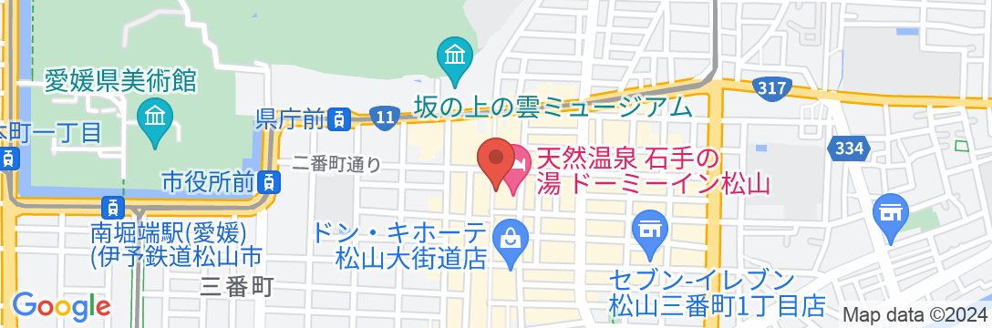 天然温泉 石手の湯 ドーミーイン松山(ドーミーイン・御宿野乃 ホテルズグループ)の地図
