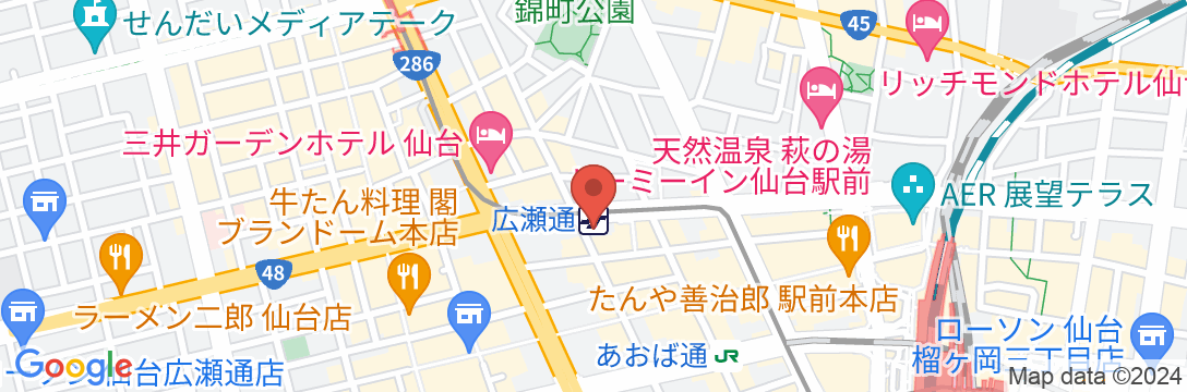 ドーミーインEXPRESS仙台広瀬通(ドーミーイン・御宿野乃 ホテルズグループ)の地図