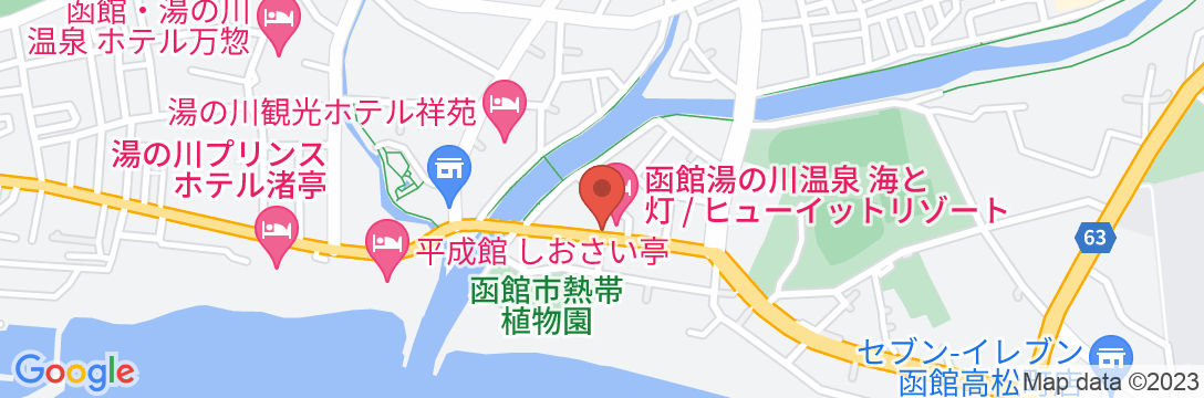 函館湯の川温泉 海と灯/ヒューイットリゾートの地図