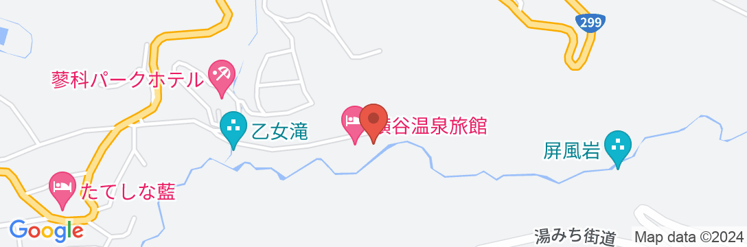 大正12年創業 黄金色の巨石露天風呂 横谷温泉旅館の地図