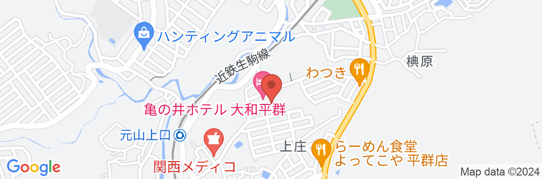 亀の井ホテル 大和平群の地図