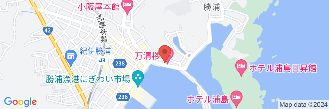 南紀勝浦温泉 くつろぎの宿 料理旅館 万清楼の地図