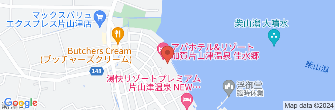 湖畔に湧く温もりの湯宿 加賀八汐の地図