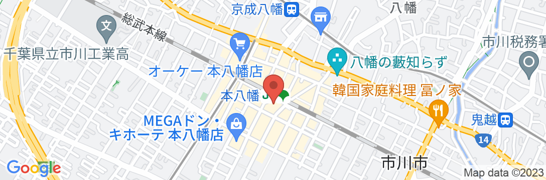 カプセルホテル レインボー総武線・市川・本八幡店の地図