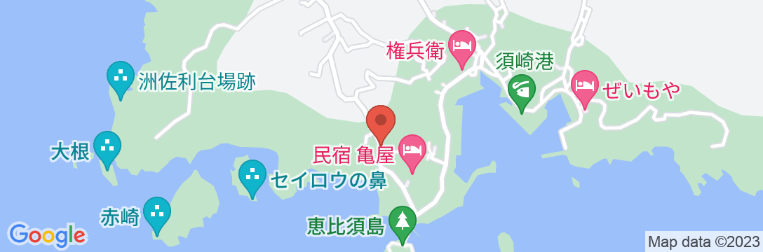 伊豆下田温泉・須崎海岸 温泉民宿「亀屋」の地図