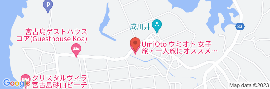 UmiOto ウミオト 女子旅に大人気のゲストハウスの地図