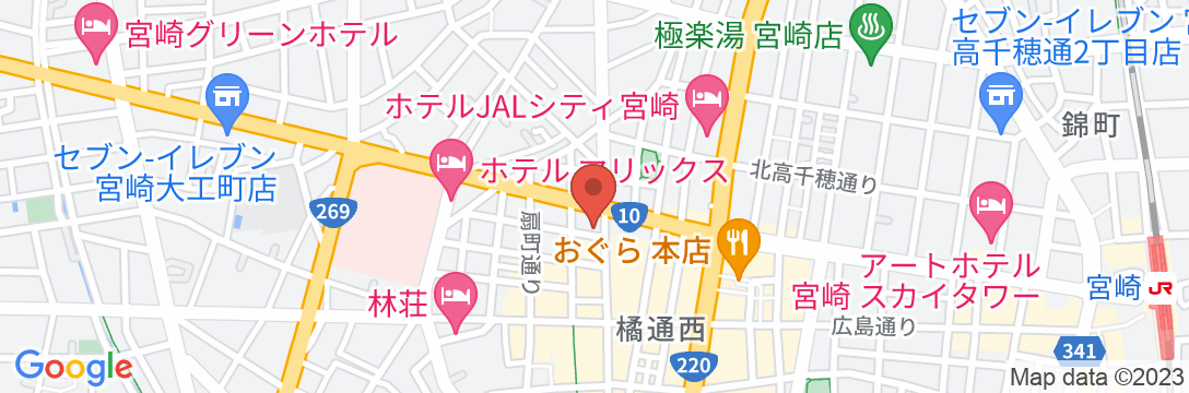 ホテルエリアワン宮崎シティ(ホテルエリアワングループ)の地図