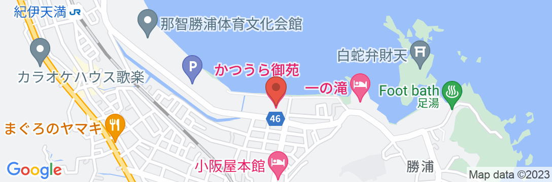 かつうら御苑(2024年4月1日より亀の井ホテル 那智勝浦)の地図