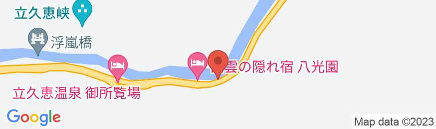 立久恵峡温泉 渓谷露天風呂の宿 八光園の地図