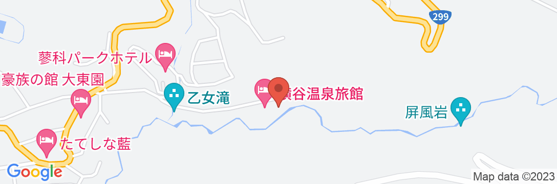 大正12年創業 黄金色の巨石露天風呂 横谷温泉旅館の地図