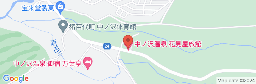 中ノ沢温泉 源泉かけ流し100%貸切風呂のある宿 花見屋旅館の地図