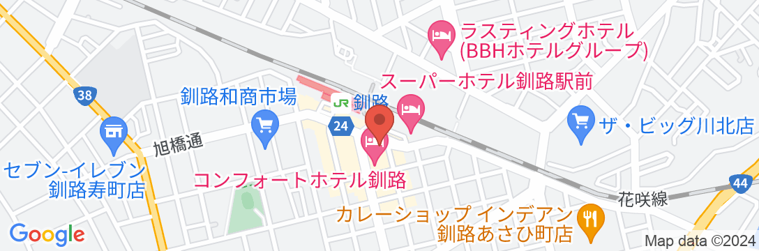 備長炭の湯 ホテルクラウンヒルズ釧路駅前(BBHホテルグループ)の地図