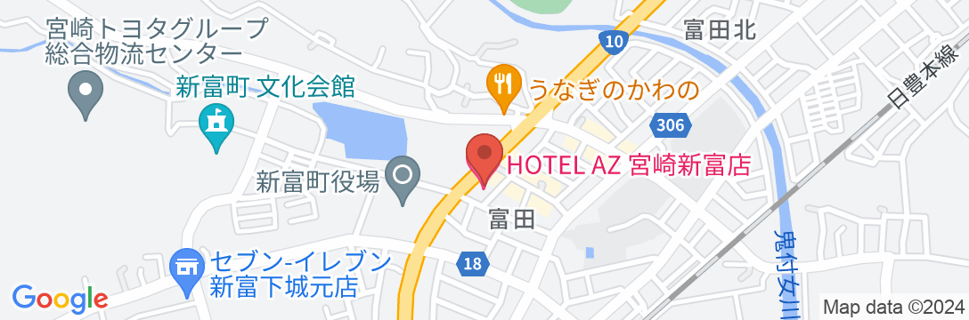 HOTEL AZ 宮崎新富店の地図
