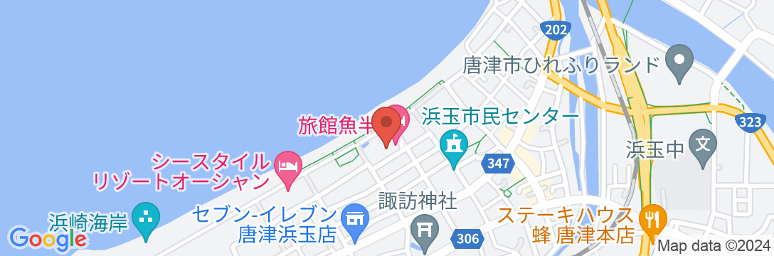 虹の松原 夕映えの宿 旅館魚半の地図
