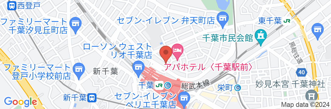 天然温泉 びわの湯 スーパーホテル千葉駅前の地図